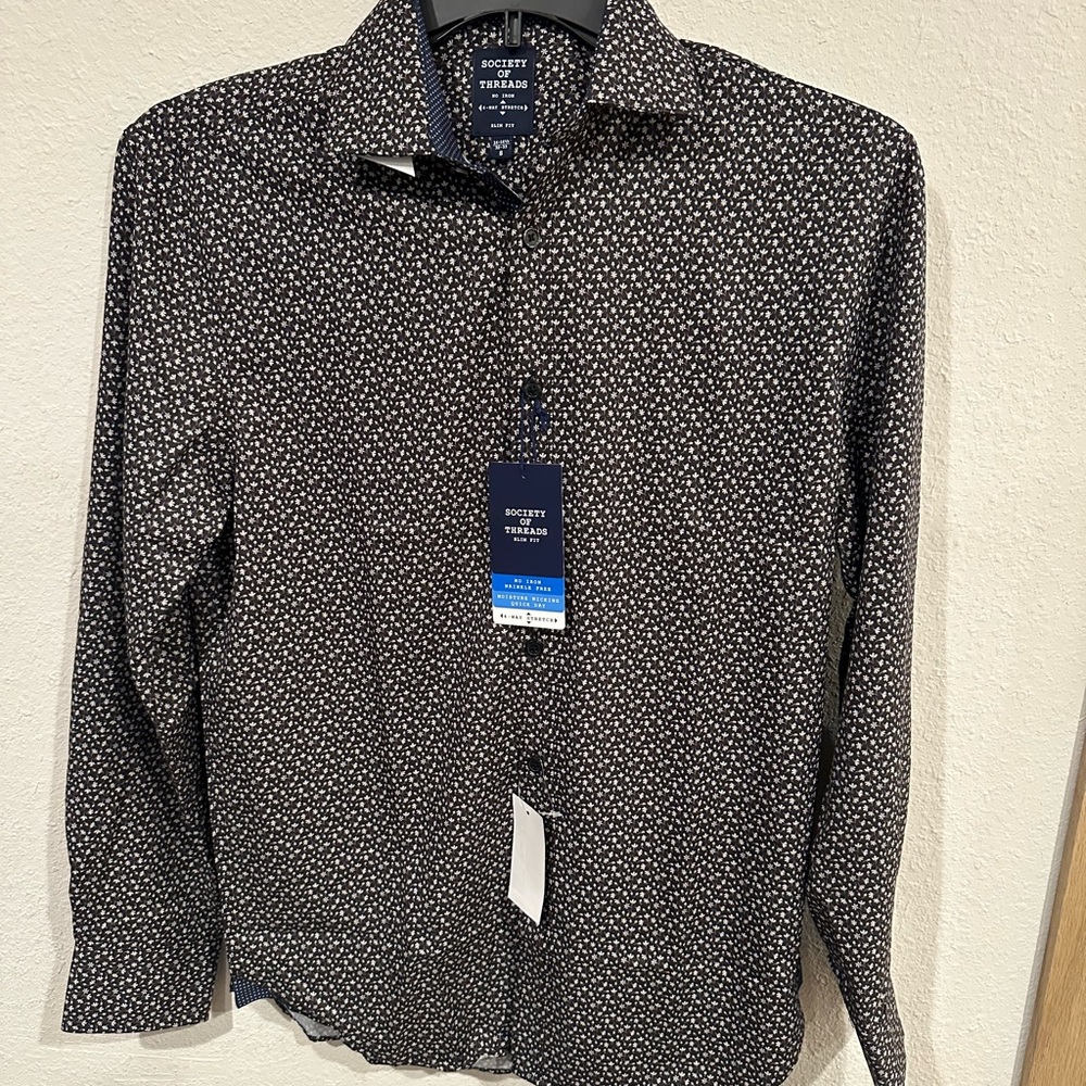 Society Of Threads Men's Black and White Patterned Shirt